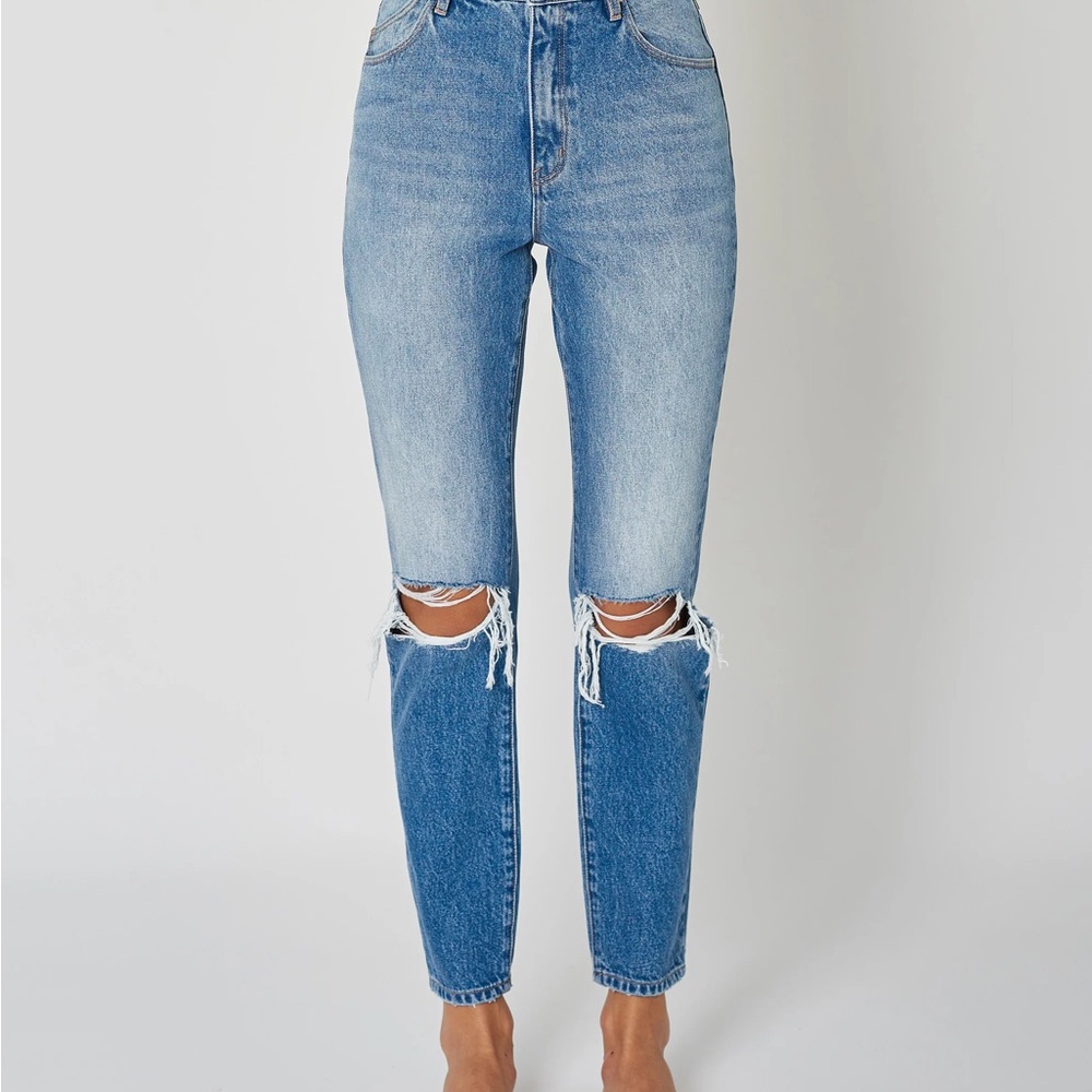ROLLA'S High Rise Slim Blue Jeans with Distressed Details